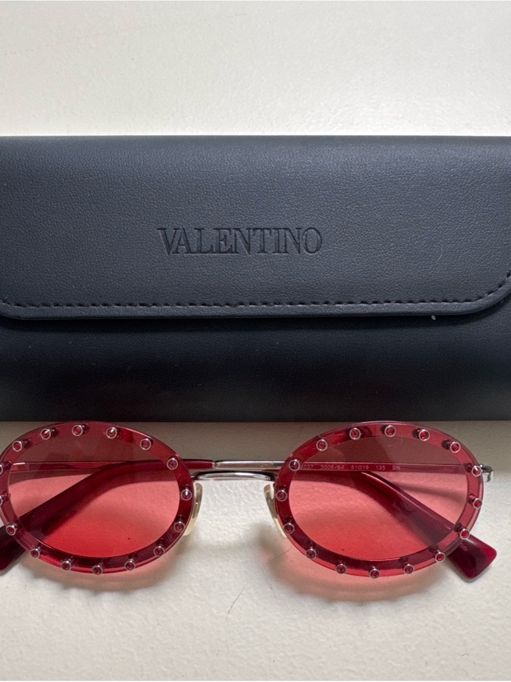 Valentino Red Oval Stud-Trim Sunglasses